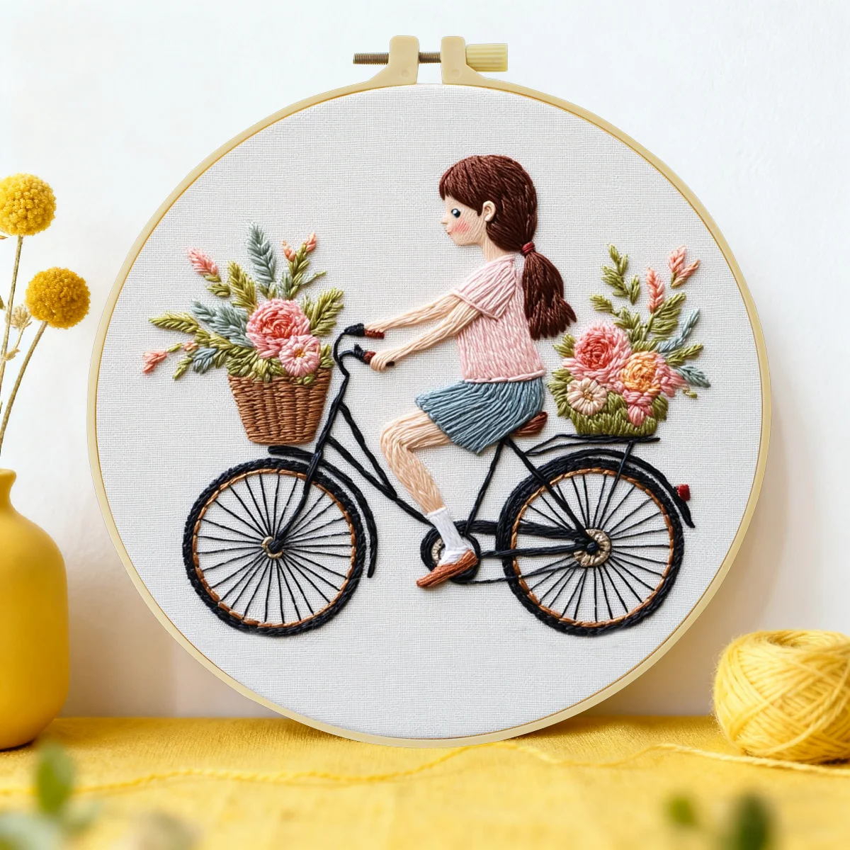 1 Stück 20X20CM/15X15CM 7,87/6,3 Zoll Stickerei-Starter-Kit DIY-Set Heimdekoration, Fahrrad, Stickerei-Set – Detail 2