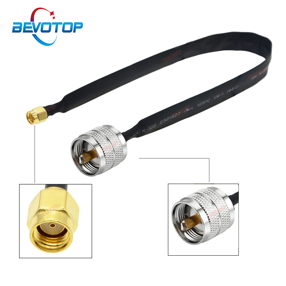 1PCS Door/Window Pass Through Flat Coaxial Cable PL259 UHF Male to SMA Male 50Ohm RF Coaxial Pigtail Extension Cord BEVOTOP