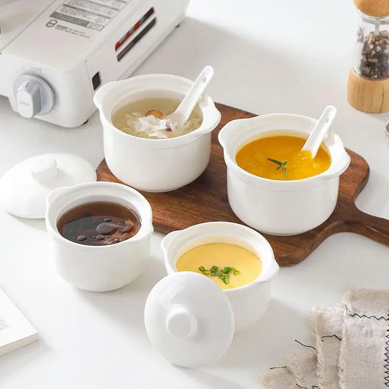 

New Cerc Double-Eared Soup Bowl Bird's Nest Steng Bowl Home Use Small Soup Bowl Can Cook Soup Underwater