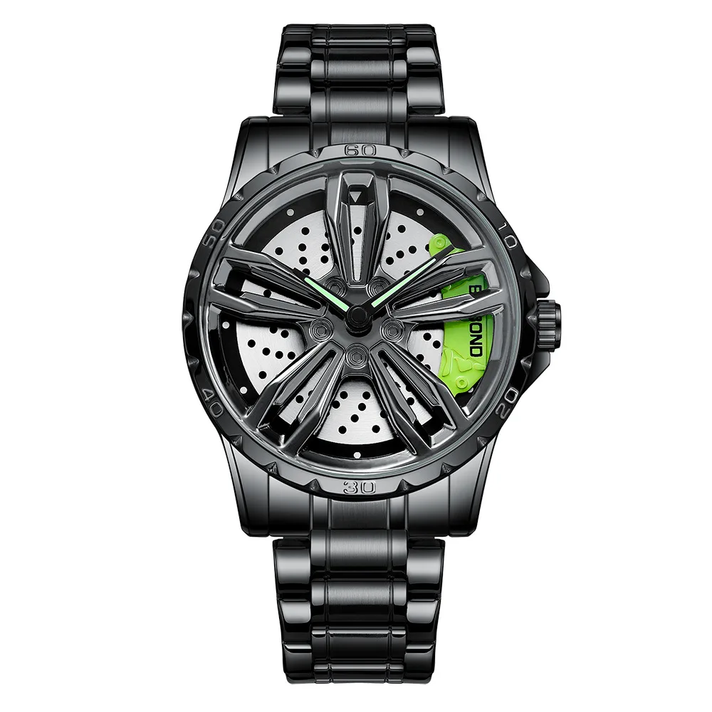 Reloj para hombre con cubo de rueda, reloj de motocicleta hueco 360 °   Reloj de cuarzo de moda masculina con tira de acero de tendencia de modificación de coche giratorio