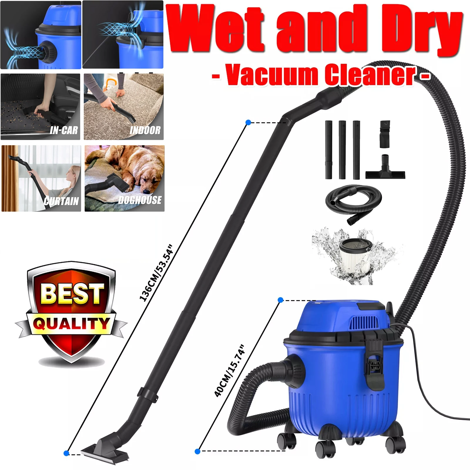 

Home/Industrial Vacuum Cleaner, Wet and Dry 3 IN 1 Bagless with HEPA Filter, 16Kpa, 15 Litre Capacity, 4 Caster Wheels DayPlus