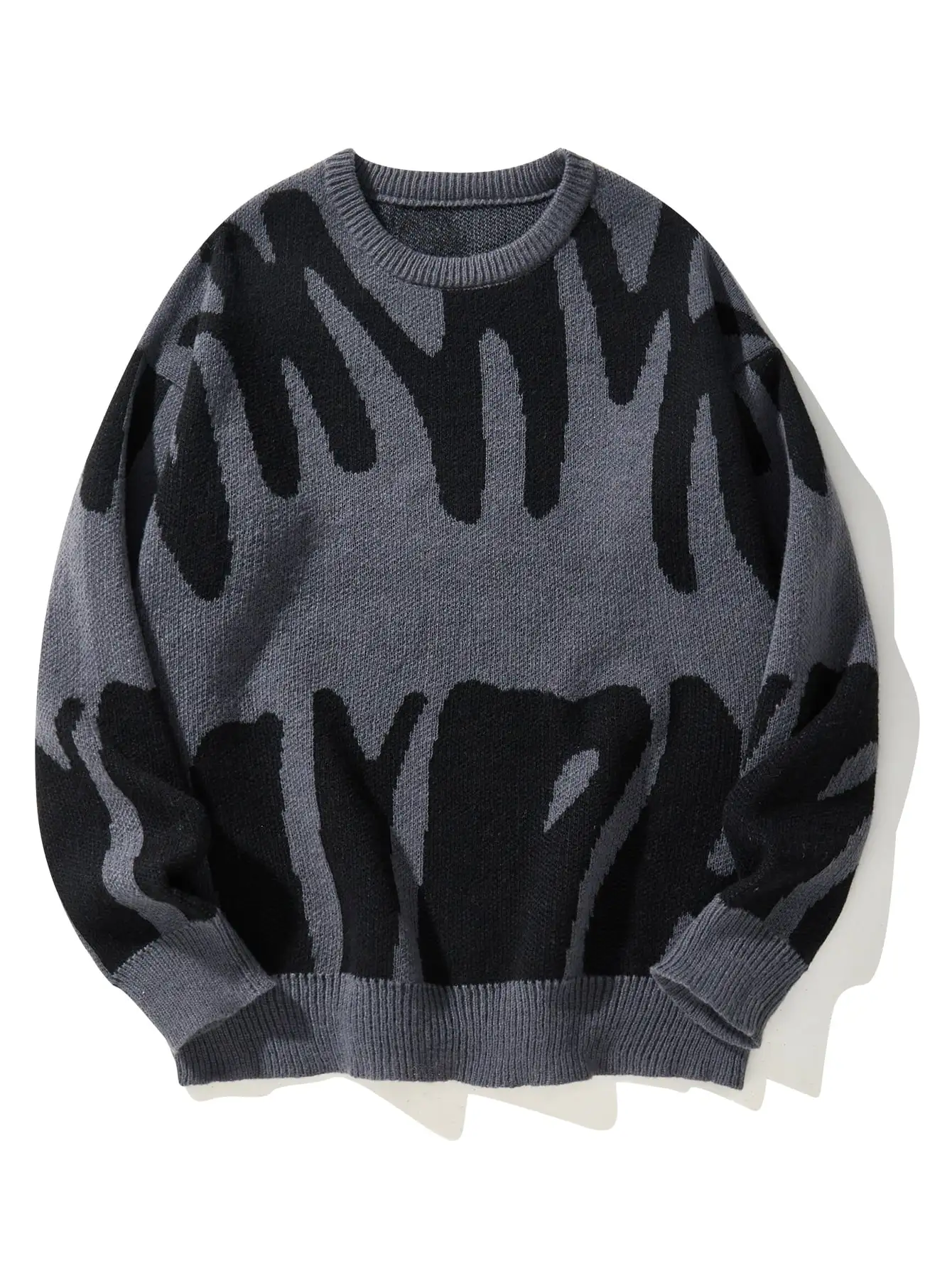 

New Popular Autumn Winter Irregular Jacquard Pattern Sweater Casual Round Neck Contrast Color Knitted Men's Pullover
