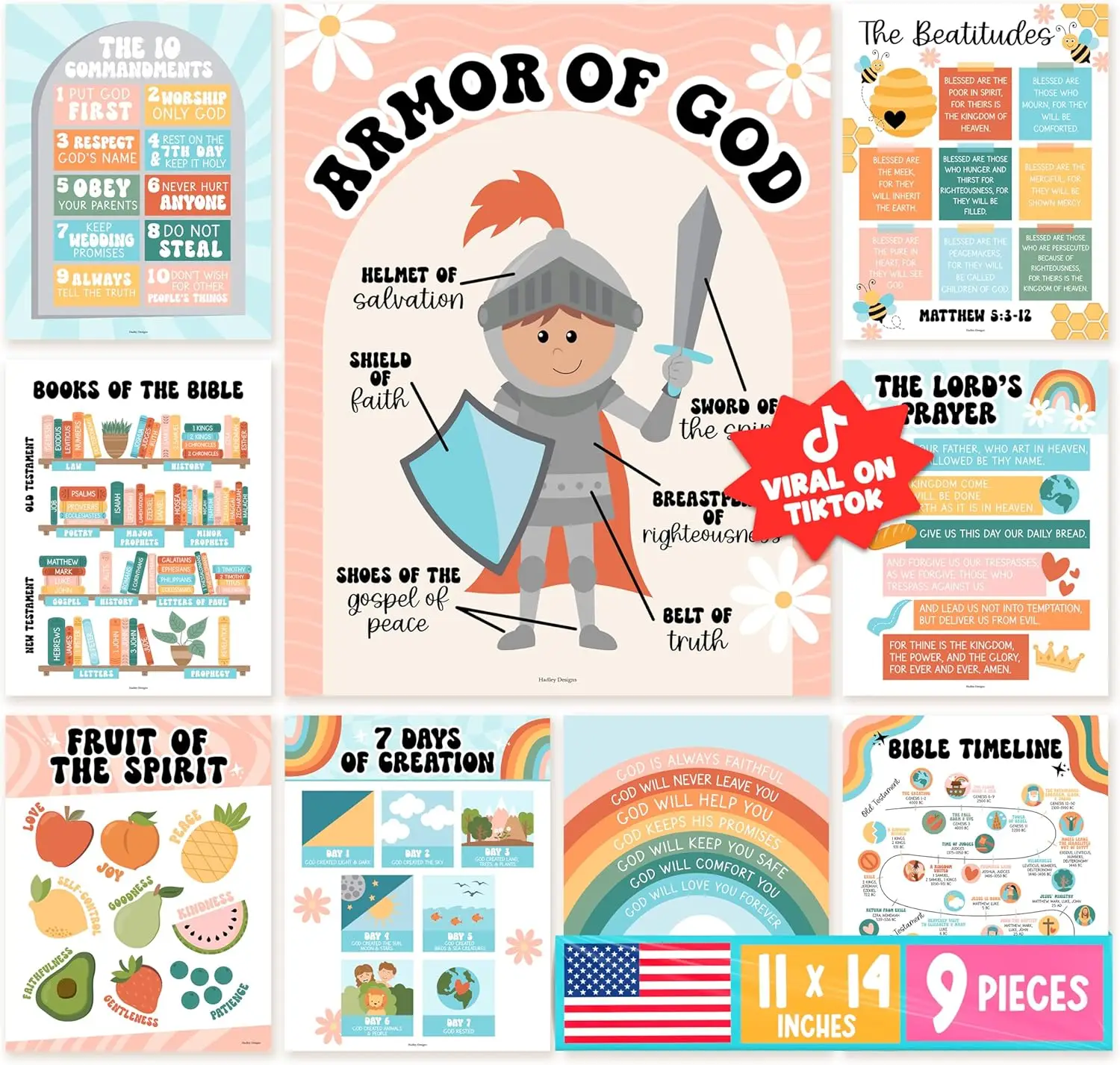 

Декорации для воскресной школы - 9 библейских плакатов, 10 заповедей, Плоды Духа и многое другое - Ретро-декор для христианской аудитории