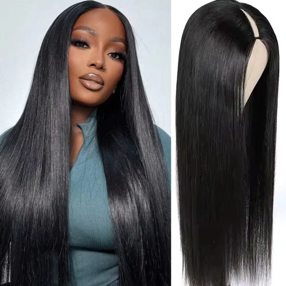 Straight V Part Wig Human Hair Beginner Friendly 200 Density 16-32 Inches V Part Human Hair Wigs No Leave Out Easy Install