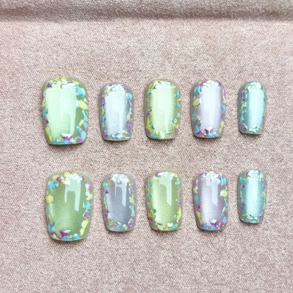 10 pièces oeil de chat rouge fait à la main faux ongles Art avec fleur paillettes conception courte Ballet presse sur ongles conseils portable faux ongles