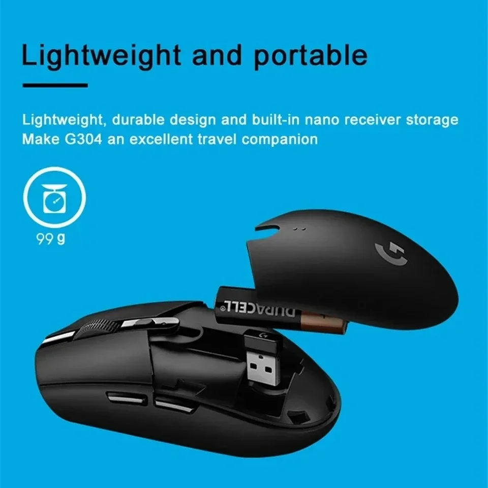 لوجيتك G304 ماوس ألعاب لاسلكي 12000 ديسيبل متوحد الخواص خفيف الوزن تصميم مريح التوصيل تشغيل نقرة صامتة لمكتب ألعاب الكمبيوتر المحمول