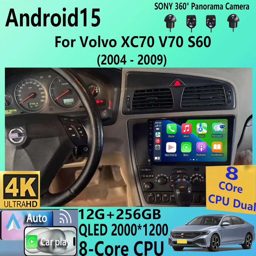 

Автомобильное радио Android 15 Carplay для Volvo XC70 V70 S60 2004 2005 2006 2007 2008 2009 Мультимедийный видеоплеер GPS 4G DSP Стерео 2din