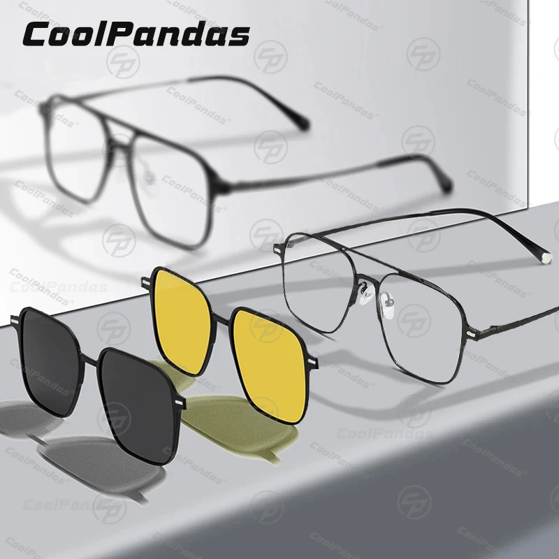 Titanium 3 In 1 New Trend Magnet Glasses Frame With Clip On Glasses Polarized Sunglasses For Men Women Optical Computer Glasses