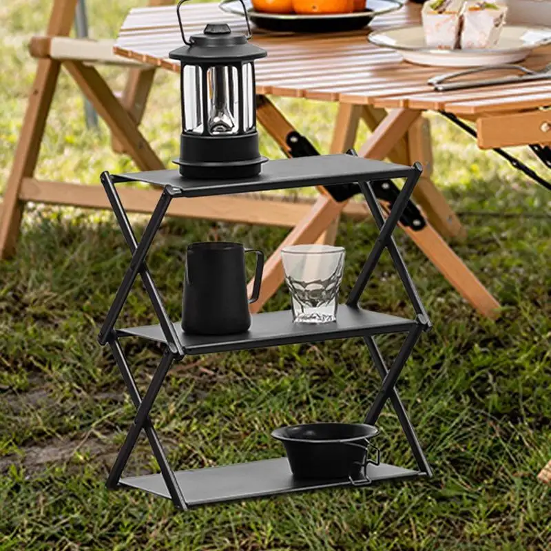 Foldable Storage Shelves Camping Table Camping Storage Rack Foldable Shelves carbon steel three-layer rack foldable shelf