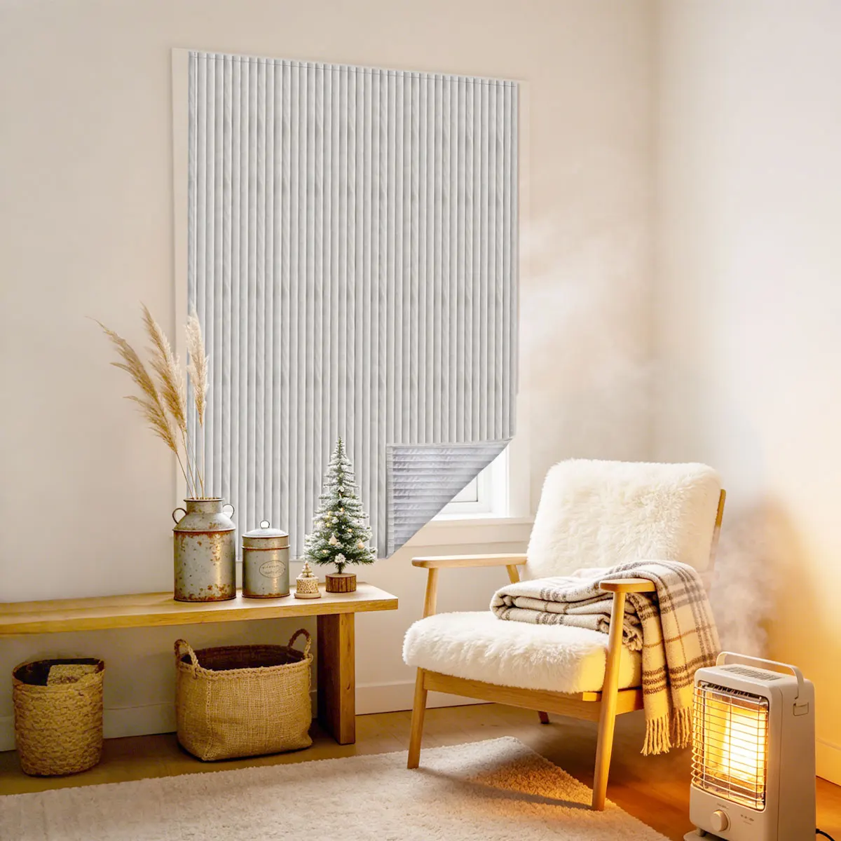 Thick Vertical Striped Quilted Thermal Composite Fabric This curtain adopts delicate vertical striped embossed quilted surface,
