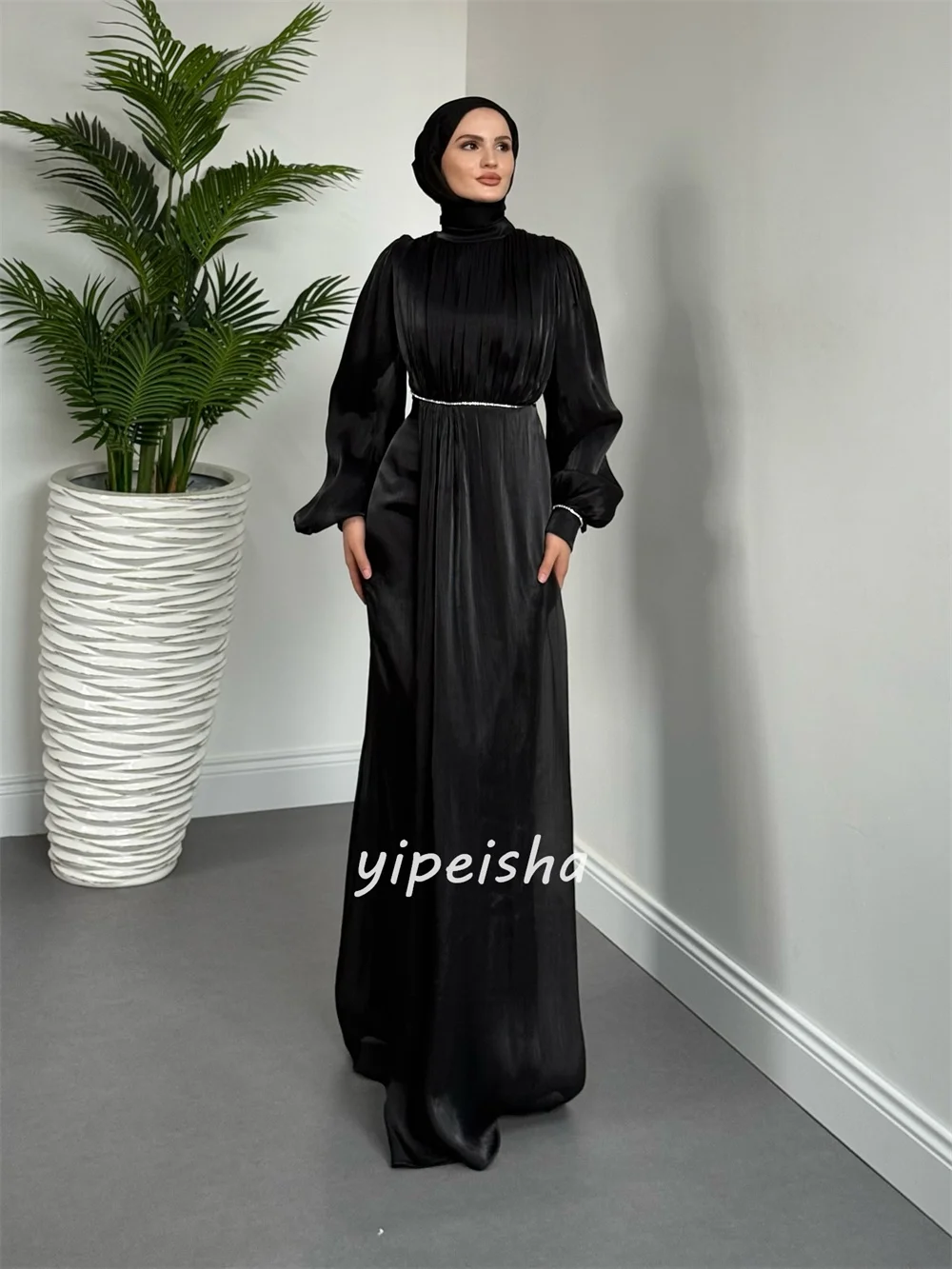 Personalizado de alta qualidade clássico strass ruched em linha reta gola alta vestidos longos sob medida vestidos de ocasião tamanhos disponíveis