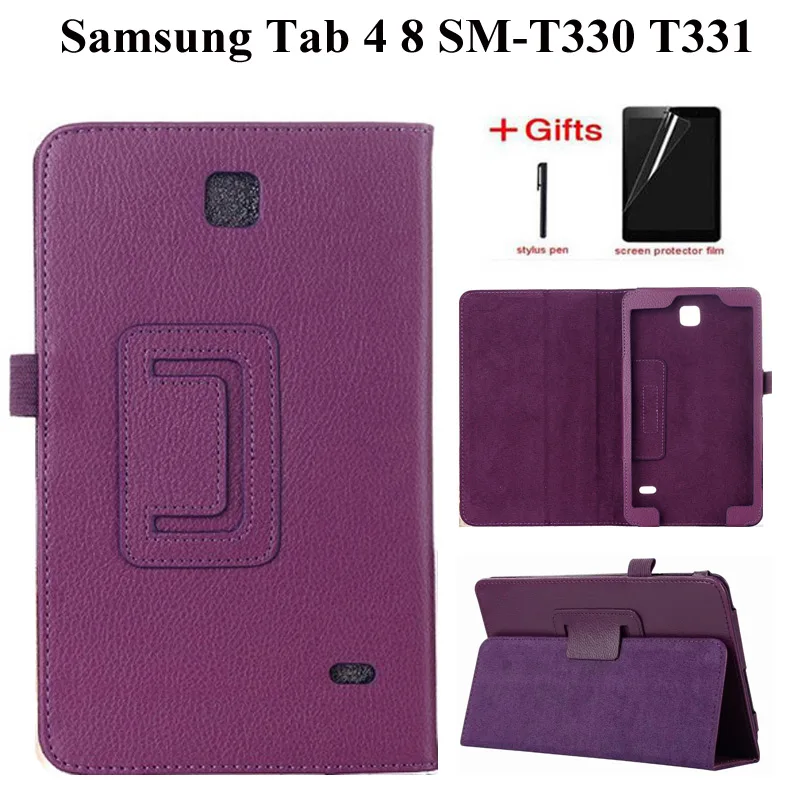 Litchi Leather Case For samsung tab 4 8.0 SM-t331 Cover For Samsung Galaxy Tab 4 8.0 inch T330 T331 T335 tablet Case +Film+Pen