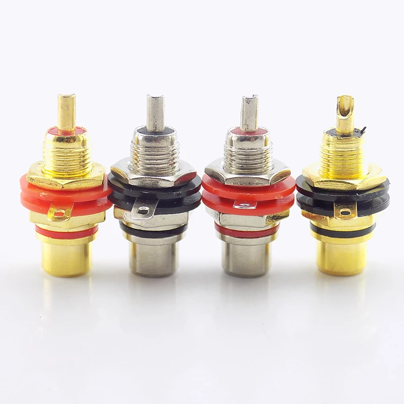 1pair (2pcs) Gold plated RCA Jack Connector Panel Mount Chassis Audio Socket Plug Bulkhead with NUT Solder CUP A3