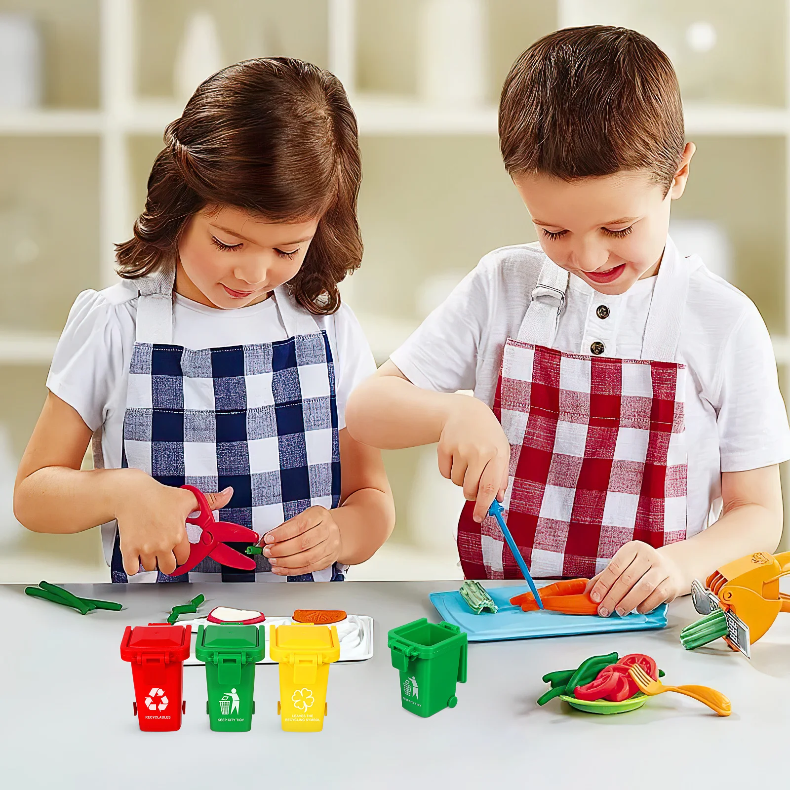 

6Pcs Kids Garbage Bin Learning Set Small Push Trash Can Educational Sorting Game Early Development Cognitive Gift