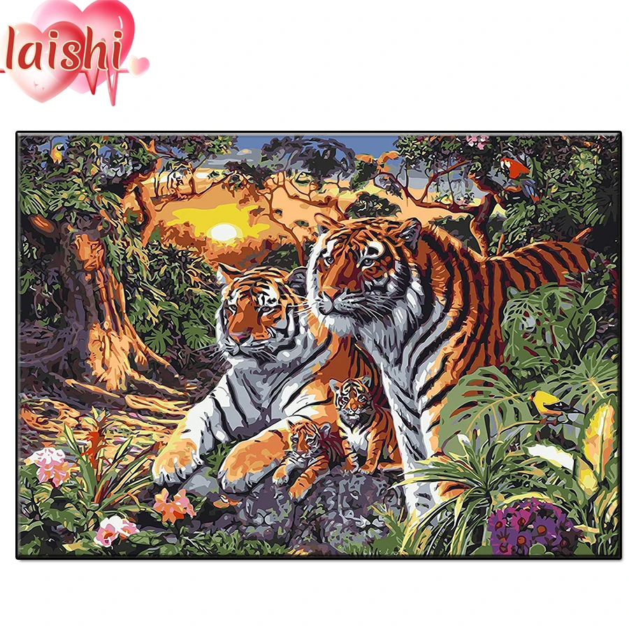 

Cartoon, forest landscape, tiger family Full square/Round Diamond embroidery diamond Painting Rhinestone Of picture Mosaic