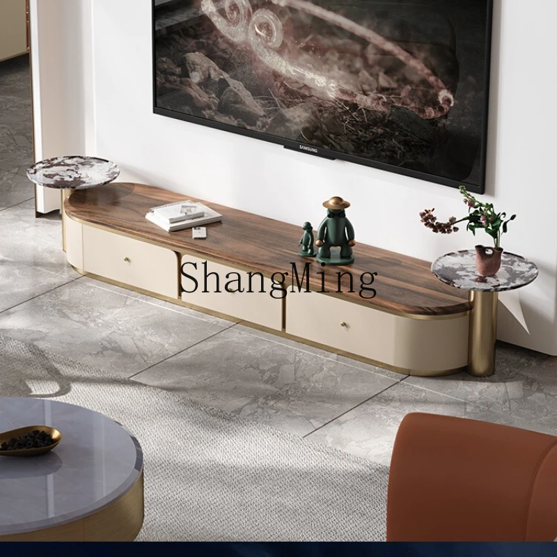 FG good-looking  light luxury solid wood floor TV cabinet household living room storage coffee table combination