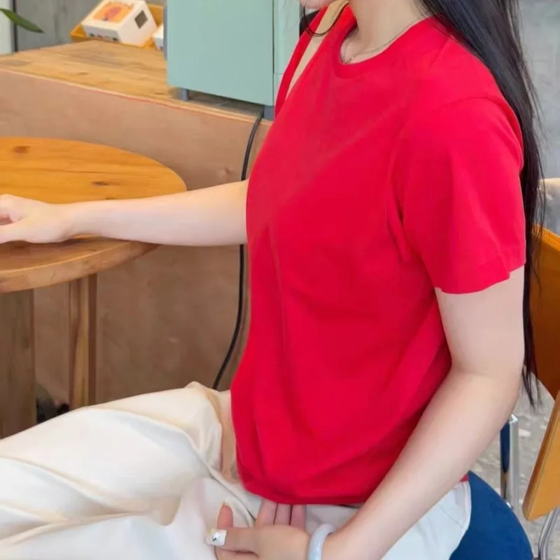 T-shirt a maniche corte girocollo in puro cotone rosso