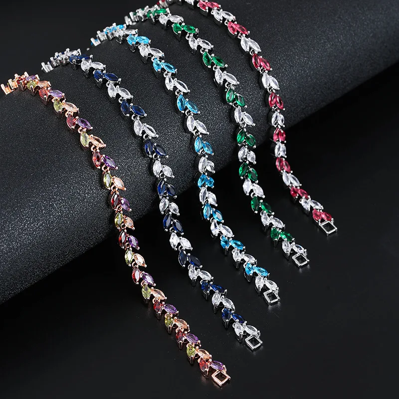 The new geometric oval color treasure crystal zirconia bracelet light luxury exquisite personality hundred hand ornaments