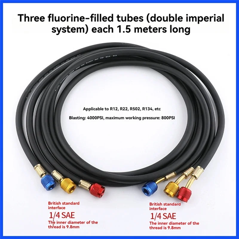 A39T-Air Conditioning Refrigerant Hose HVAC Manifolds Hose 4.92 Feet For R134A R410A R22 R502