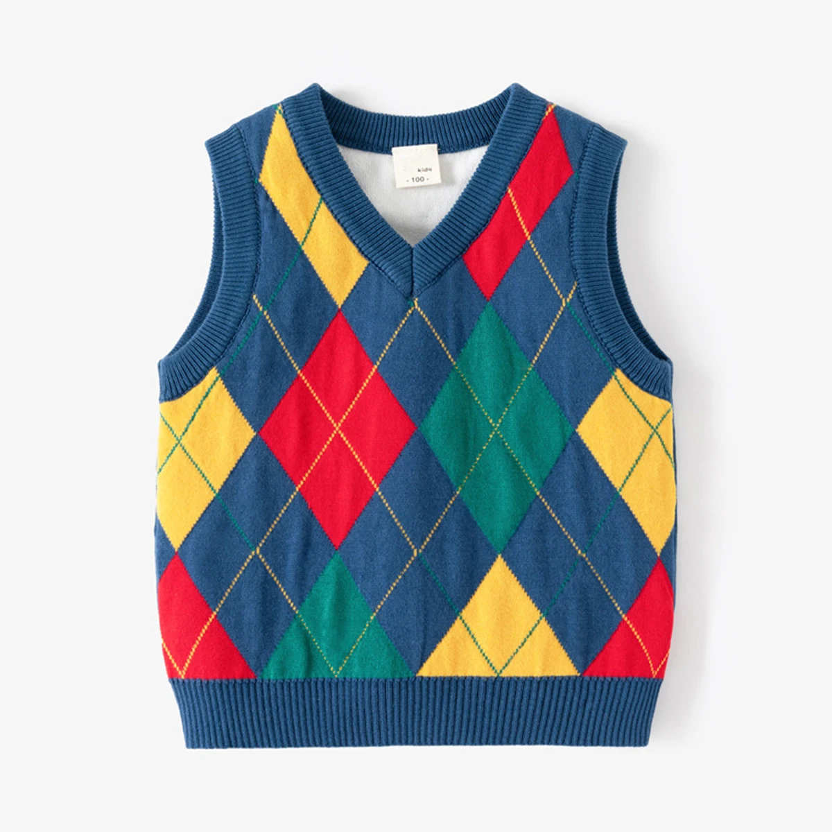 

OVTRB Little Boys Argyle Sweater Vest Kids Autumn Winter Clothes Knitted V Neck Sleeveless Pullover School Casual Waistcoat 2-7Y