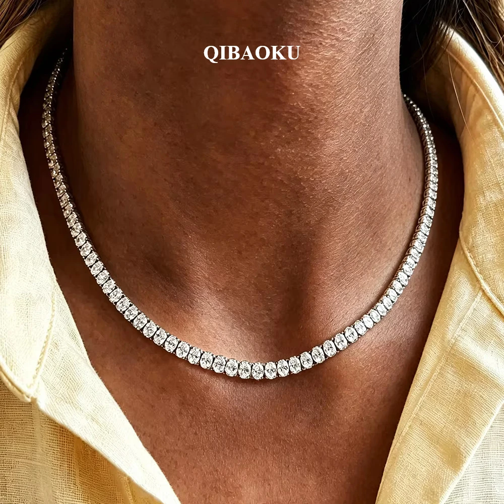 QIBAOKU 2*4mm Oval Cut Moissanite Tennis Necklaces&Bracelet S925 Silver GRA Diamond Chain for Women Wedding Gift Jewelry 2026