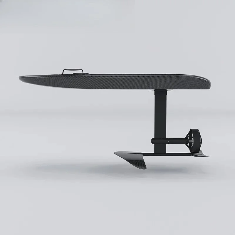Carbon fiber electric surfboard, floating water ski, hydrofoil board, underwater propulsion.