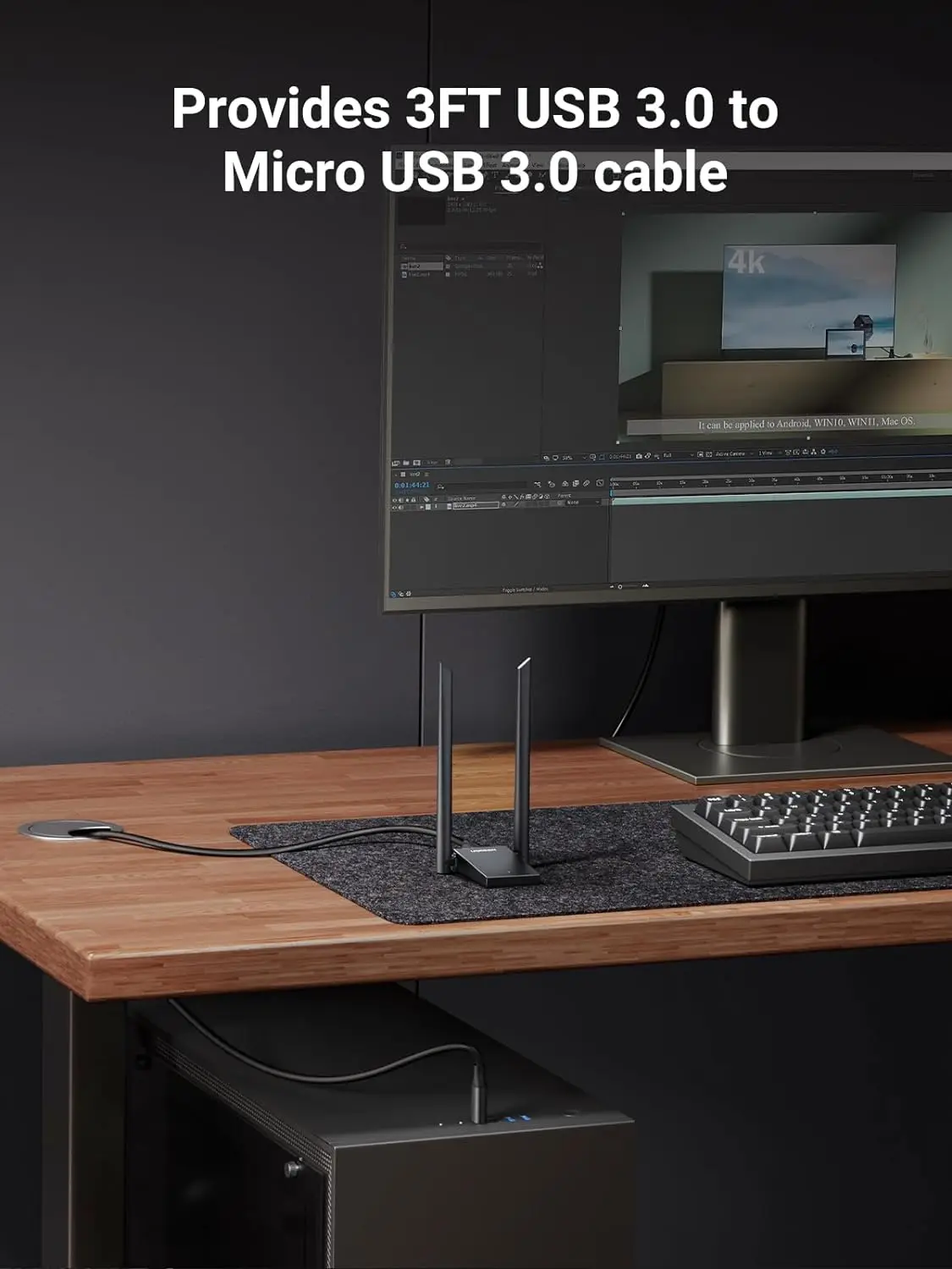 محول UGREEN WiFi للكمبيوتر المكتبي، محول AX1800 USB WiFi 6 مع هوائيات مزدوجة 5dBi عالية الكسب، 5G/2.4G ثنائي النطاق