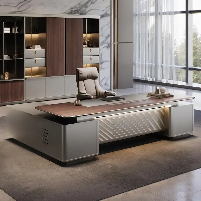 Modern Luxury L-Shaped Executive Desk Commercial CEO Desk E0 Eco-Friendly Wood Board Boss Desk