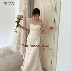 TAFN O-Neck Short Sleeves Wedding Shooting Dresses Mermaid Modest Bridal Gown Elegant Floor-Length Reception Dresses