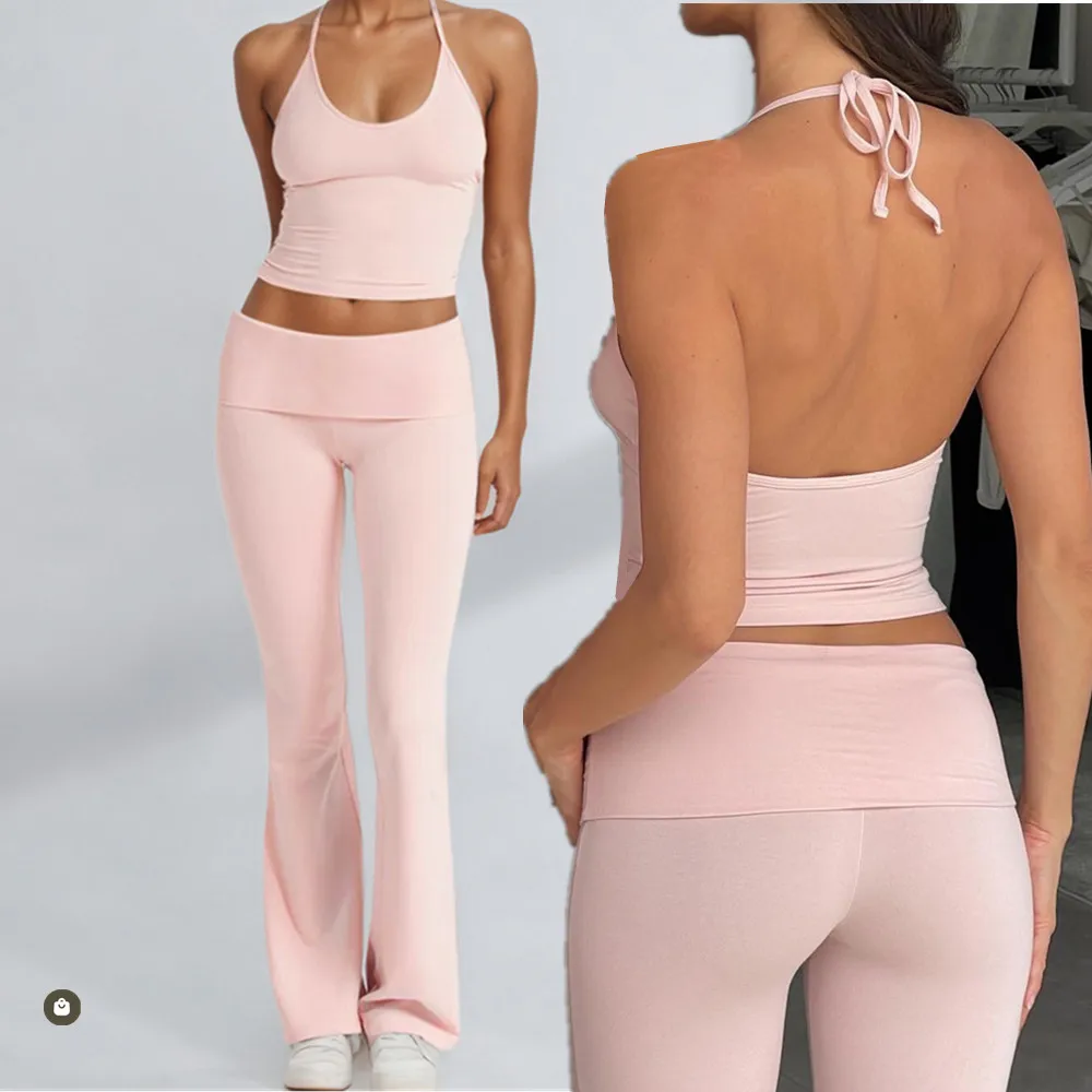 

Спортивный бюстгальтер с лямкой на шее, комплект для йоги с застежкой на талии, женский комплект для тренировок в тренажерном зале, пуш-ап, фитнес, бег, тренировки, расклешенные леггинсы, спортивная одежда XP05