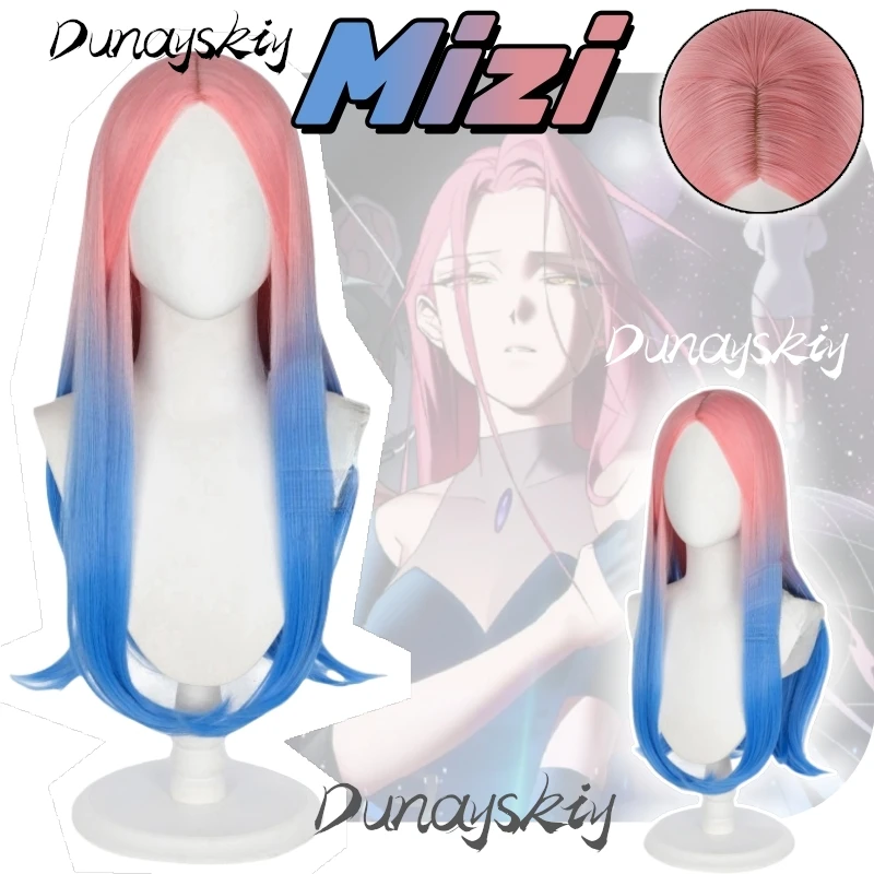 Anime Mizi Cosplay Wig Blue Pink Gradient Hair Alien Stage Role Play Hairpiece For Halloween Christmas Party Customized