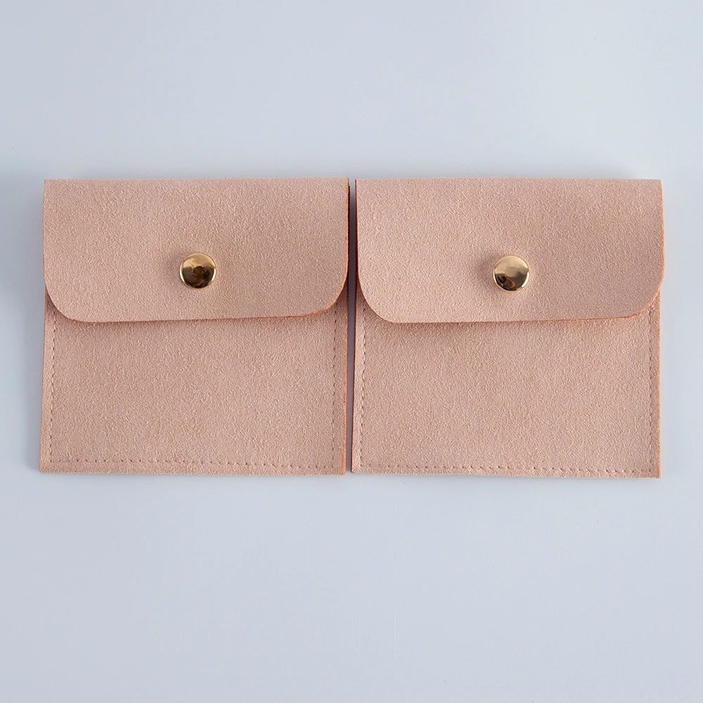 5pcs Beige Microfiber Jewelry Snap Bags for Storage