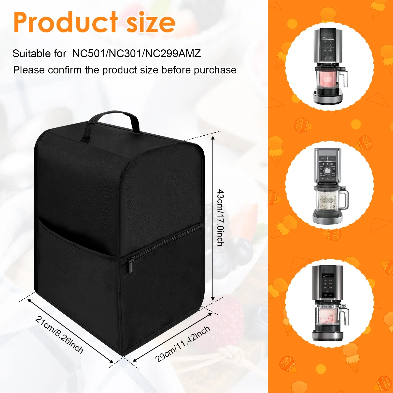 Waterproof Ice Cream Maker Protection Cover Ninja Slushie Machine Cover with Handle Storage Pockets Ninja Appliances Dust Cover