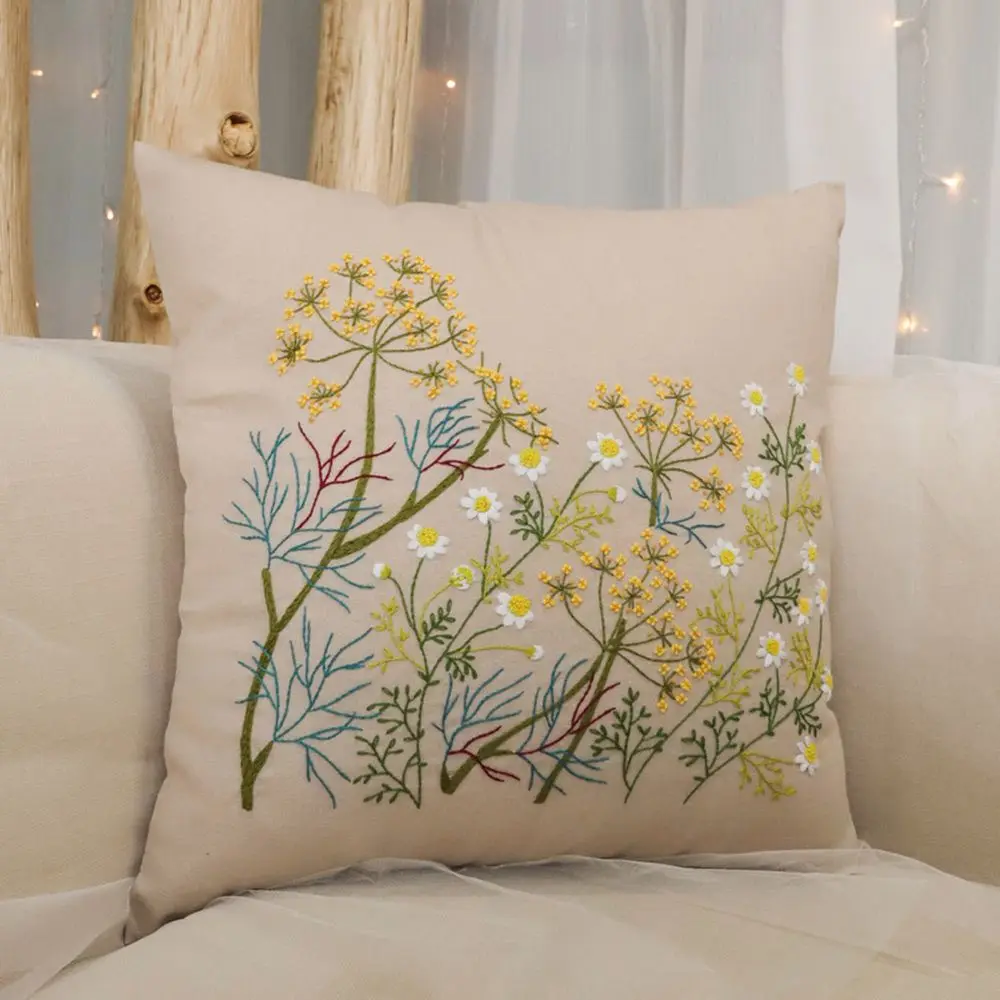 Manual Embroidery Pillowcase Kit for Beginner Flower Design DIY Handwork Cross Stitch Pillow Cover