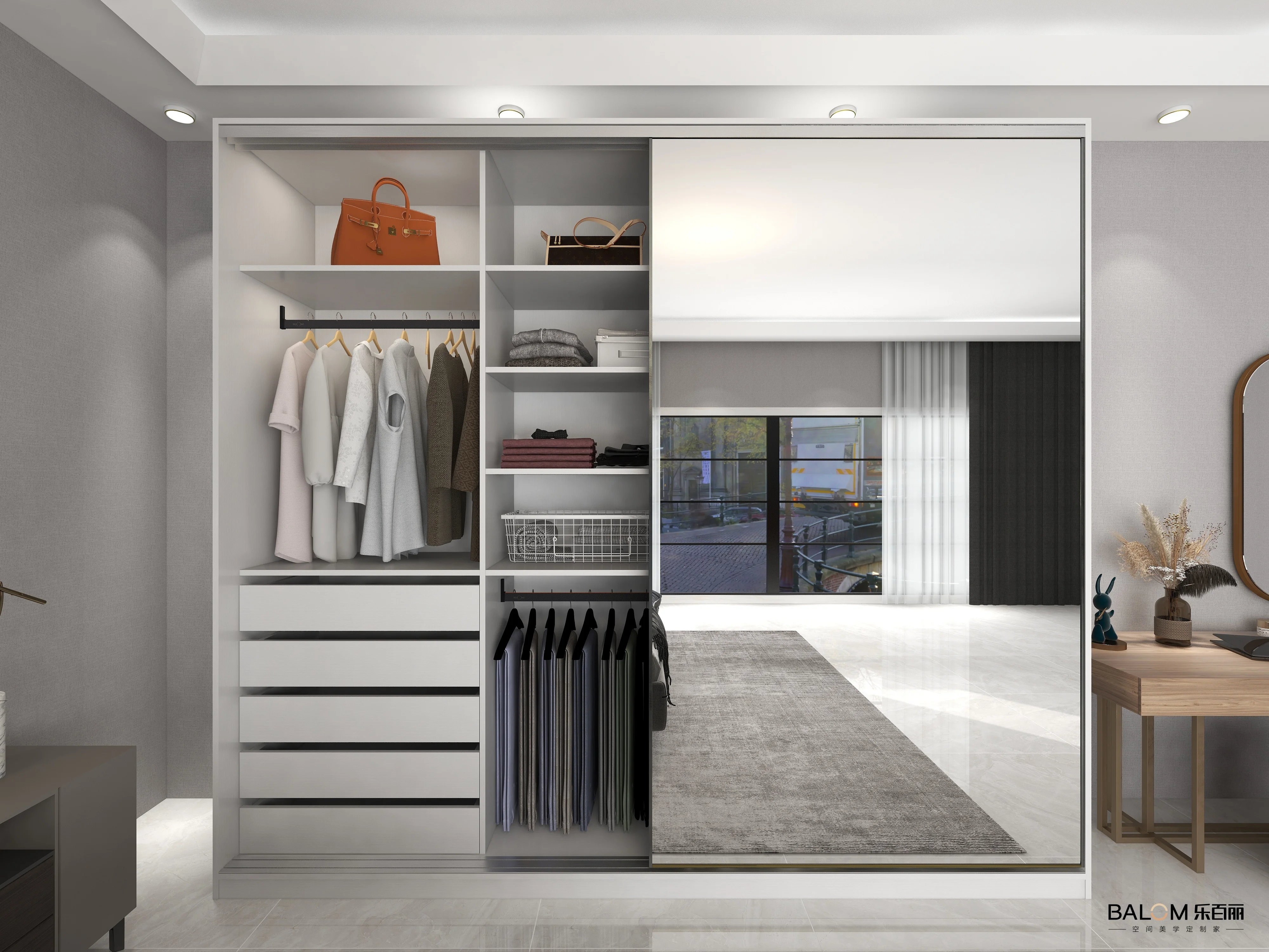 Modern Sliding Door Wooden Wardrobe with Mirrored Panels Space-Saving Storage Solution for Bedrooms for Home Use