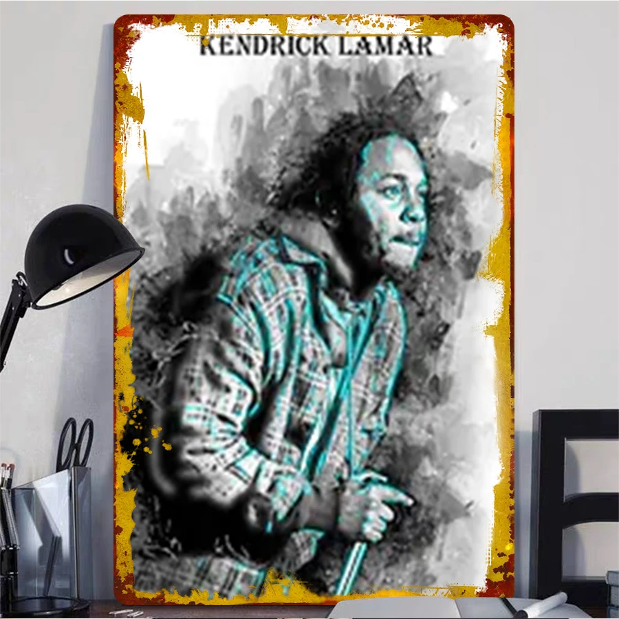 Kendrick Lamar Portrait Metal Wall Art Custom Music Star Poster Decor for Home Office Room Decoration