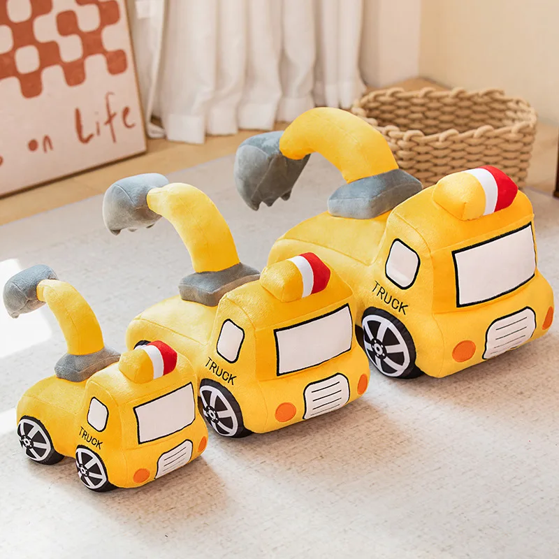 Fire Truck Excavator Plush Toys Boys Birthday Stuffed Dolls Gift Cartoon Car Truck Toys Cute Sleeping Plush Pillow