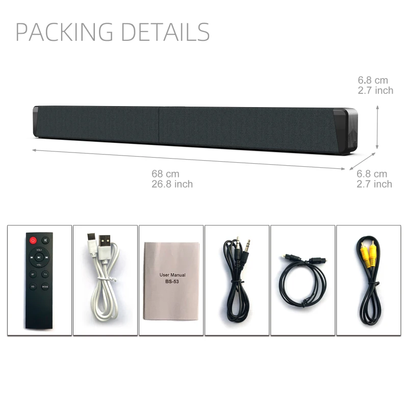 2023 Folding Creative Audio BS-53 Long Sound Blaster Echo Wall Portable Desktop Computer TV Wireless Bluetooth Speaker 40W Power