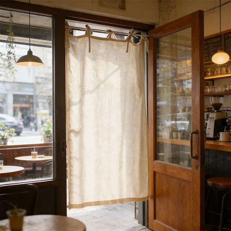 

Nordic style solid color Pleated Door Curtain for home Decor Fabric Plain Linen Doorway Partition Screen Decorative Accessories