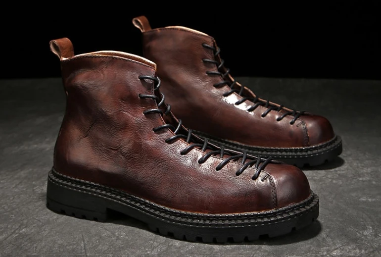 Men's Medieval Vintage Casual Short Boots Brown Cowhide High-Top Shoes Outdoor Desert Comfort Boots Themed Party Cosplay Shoes