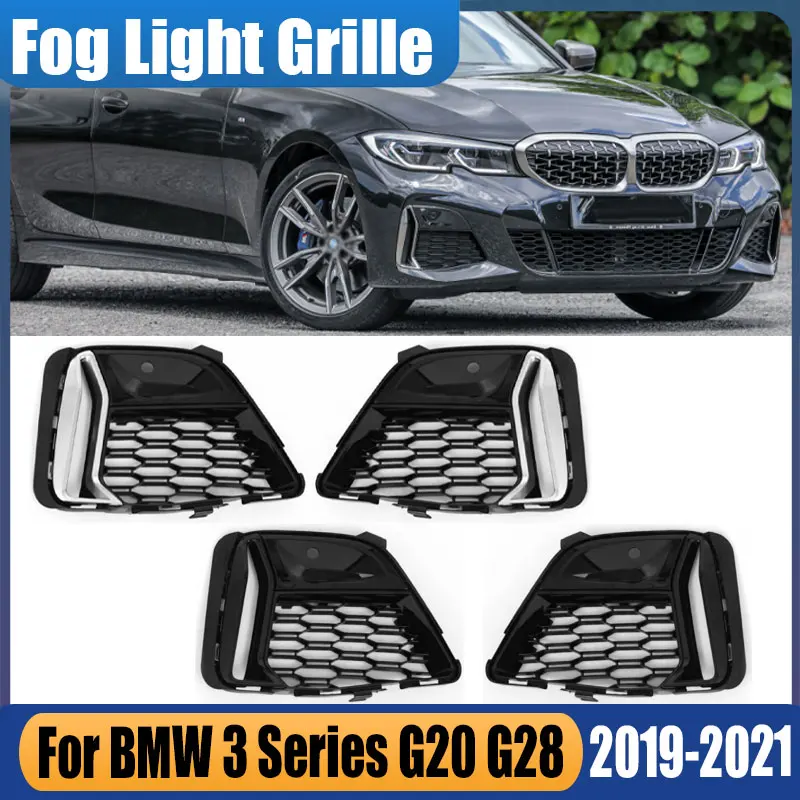 

For BMW 3 Series G20 G28 M340i 2019 2020 2021 Auto 1 Pair Front Bumper Fog Light Frame Cover Signal Light Grille Car Accessories