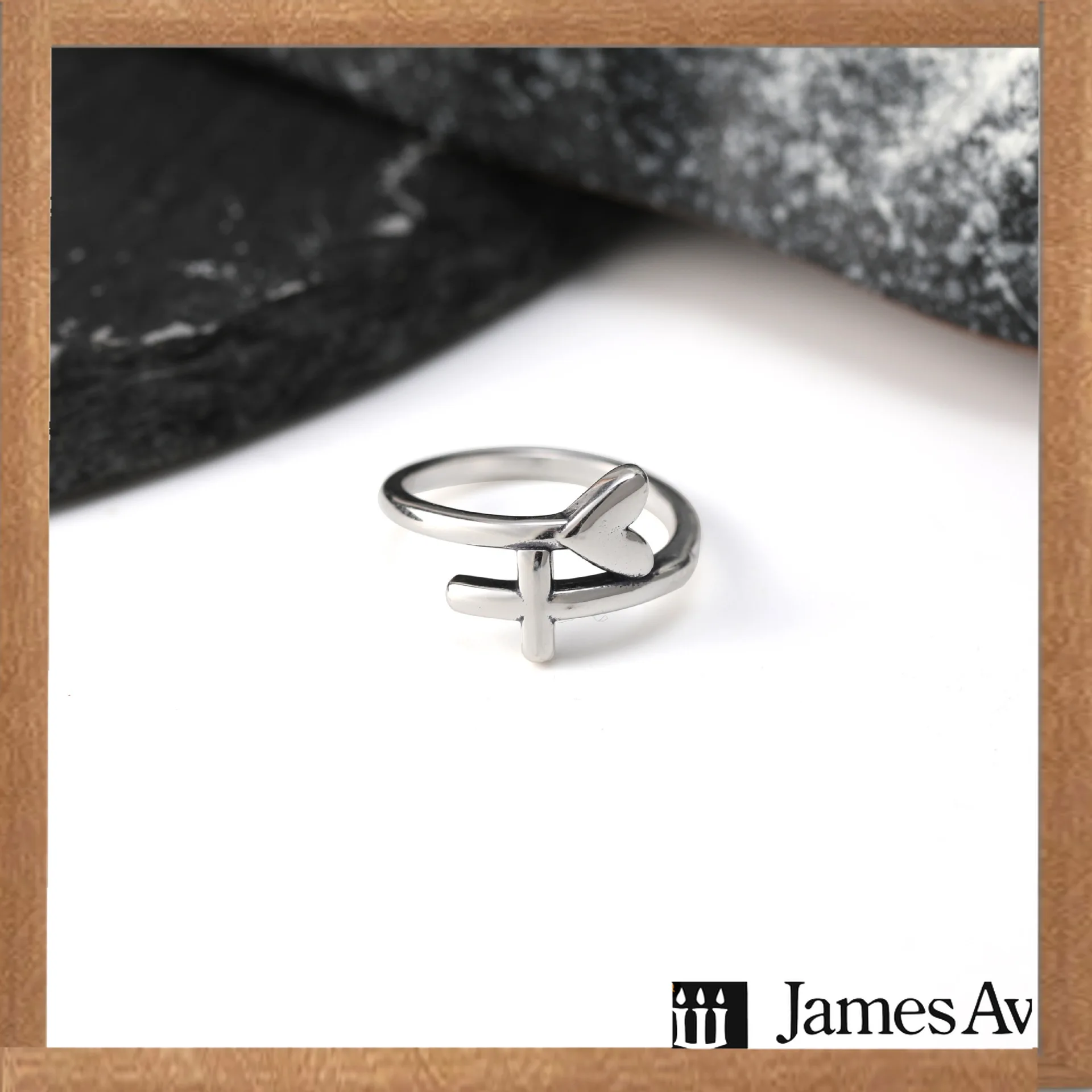 S925 Silver Cross & Heart Open Ring Minimalist Faith Love Symbol Finger Ring Adjustable Trendy Daily Jewelry Gift for All‑gender