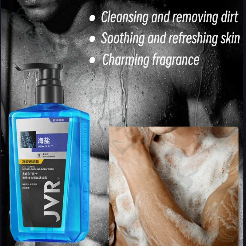 JVR Men's Sea Salt Refreshing Shower Gel, long-lasting fragrance for the whole body, anti-sweat smell, sports fruity fragrance