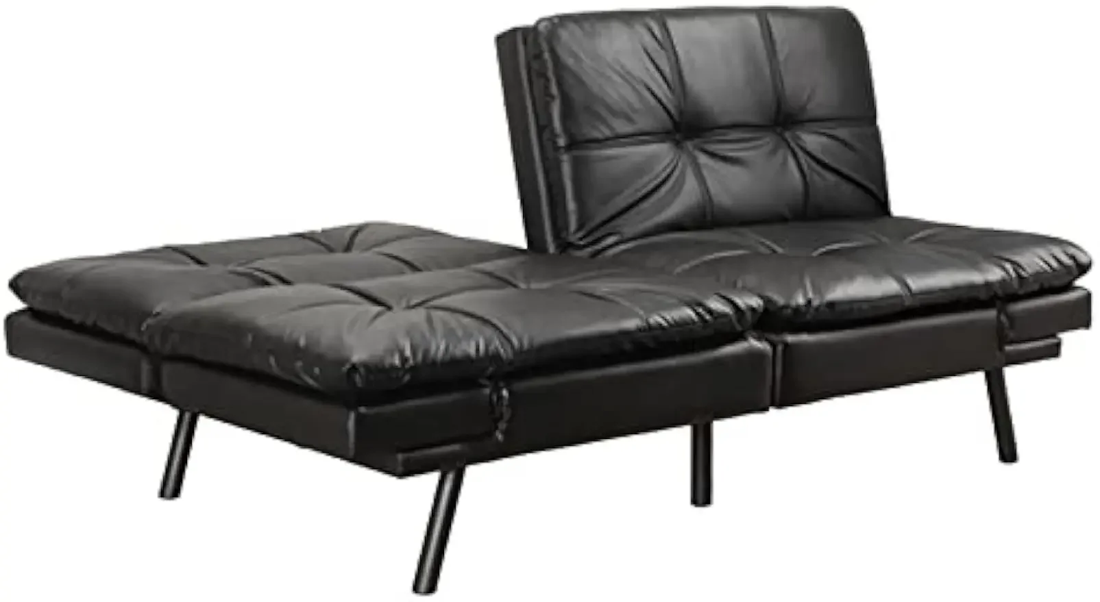 YANGGUANG Faux Leather Futon Sofa Bed, Convertible Loveseat Sleeper Couch with Memory Foam Mattress for Living Room, Black.