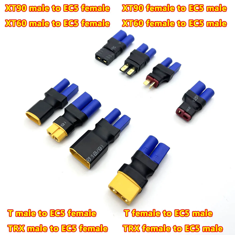 7pcs XT60 XT90 TRX T plug Male to EC5 Female RC Model LiPo Battery Adapter - EC5 Male to XT60 Female RC Aircraft Accessories