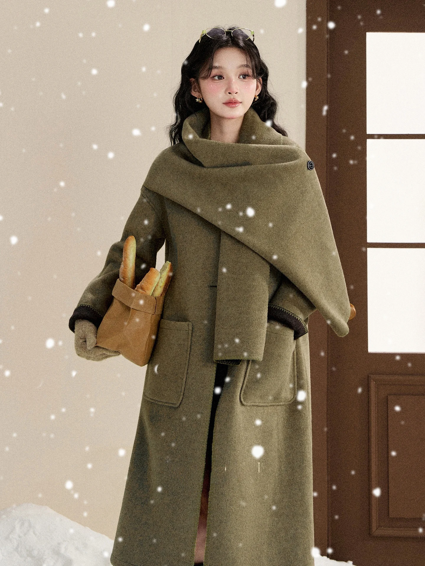

Женское шерстяное пальто Lu South Wind Autumn Snow: утепленное, длинное, свободного кроя, для повседневной носки, однотонное, на одной пуговице