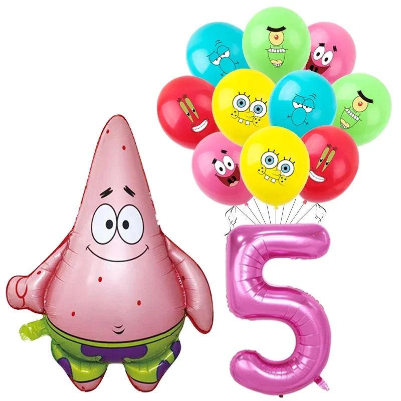سبونجبوب مجموعة البالون رقم رقائق اللاتكس ، البالون حفلة عيد ميلاد الأطفال ، نجمة باتريك ، لوازم زينة استحمام الطفل