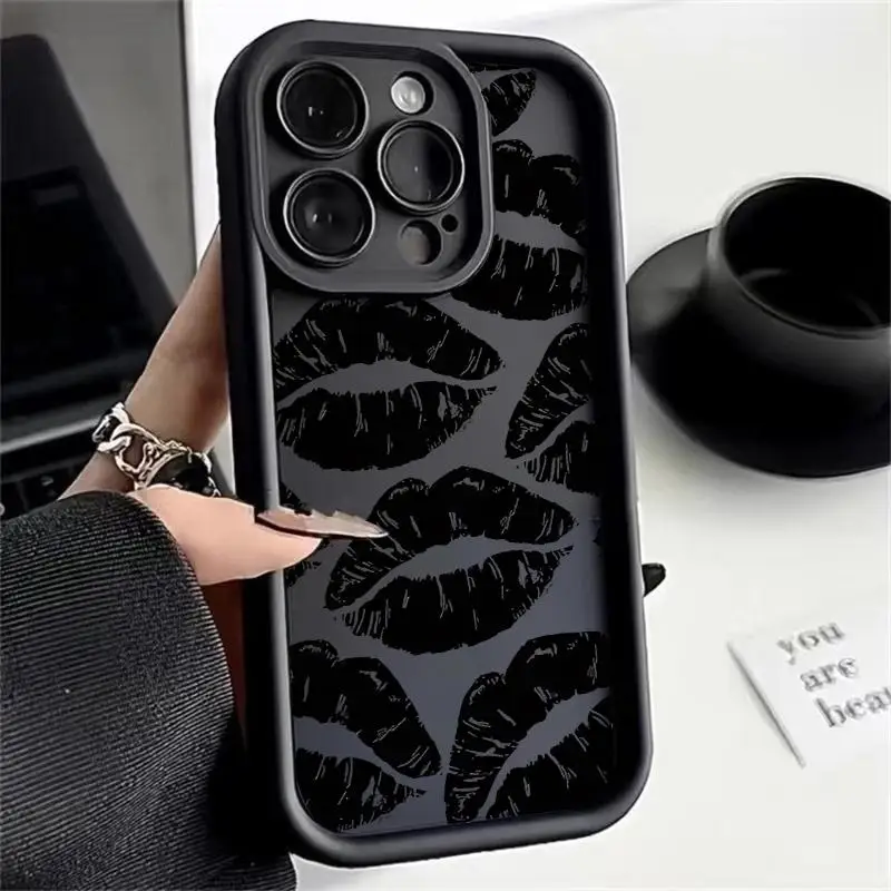 Gothic Style Black Lip Phone Case For Huawei Nova Y70 3 7 10 SE 6i P20 P30 P40 Mate 20 30 40 Pro Shockproof Soft Silicone Cover