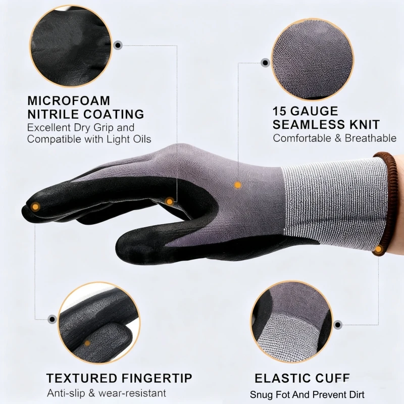 Nitrile Coated Safety Work Gloves Breathable Non-slip Gardening Gloves for Construction Garden Yard Industrial Labor Glove
