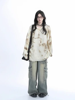 2000s Gothic Print Loose Casual American Vintage Long Sleeve Pullover Sweaters Y2k Korean Fashion O Neck Subculture Jumpers Chic 5